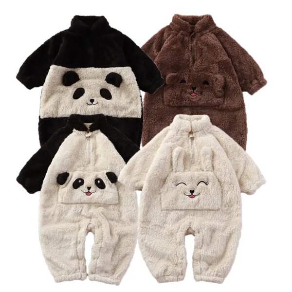 0-2Y Newborn Baby Rompers Spring Autumn Warm Fleece Baby Boys Costume Baby Girls Clothing Cartoon Bear Overall Baby Jumpsuits