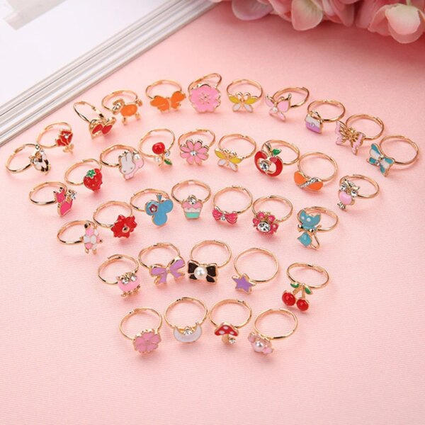 10/20 pcs Children Cute Ring Adjustable Pretend Play Makeup Toys Girls Gifts Animal Fruit Enamel Rings Fashion Beauty TMZ