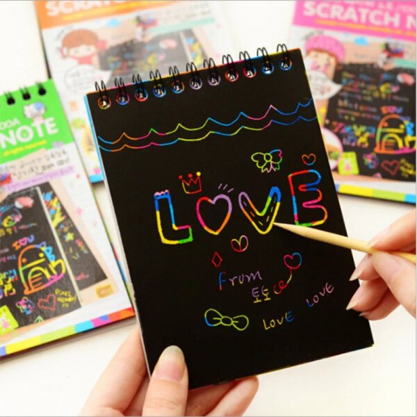 10 Sheets Fun Magic Drawing Book Toy DIY Scratch Notebook Black Cardboard Children Learning Toys Scratch Art Painting Doodle