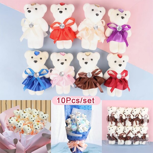 10PCS Small Teddy Bear Plush Doll Birthday Flower Bouquet Cartoon Bear Wedding Valentine's Day Decoration Christmas Gift Kid Toy