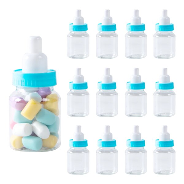 12pcs Mini Baby Bottle Candy Box Blue Pink Plastic Baby Bottle Candy Bottle Gender Reveal Party Decoration Baby Shower Favor