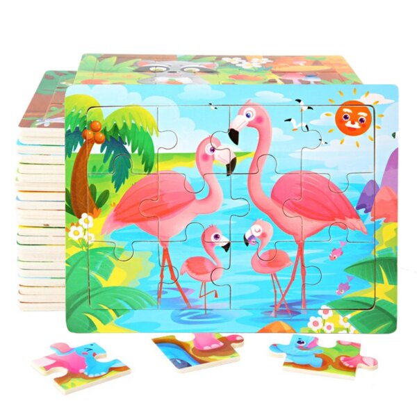 15*11cm 3D Puzzle Cartoon Animals Wood Puzzle Kids Cognitive Jigsaw Puzzle Baby Wooden Toys Educational Toys for Children