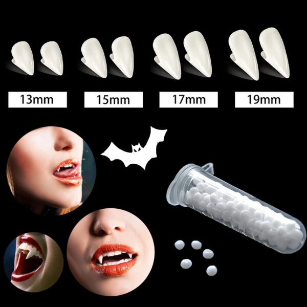 1Pair Halloween Vampire Zombie Teeth DIY Solid Resin Denture Decor False Cosplay Props With Glue Apparel Accessories Toys Gifts