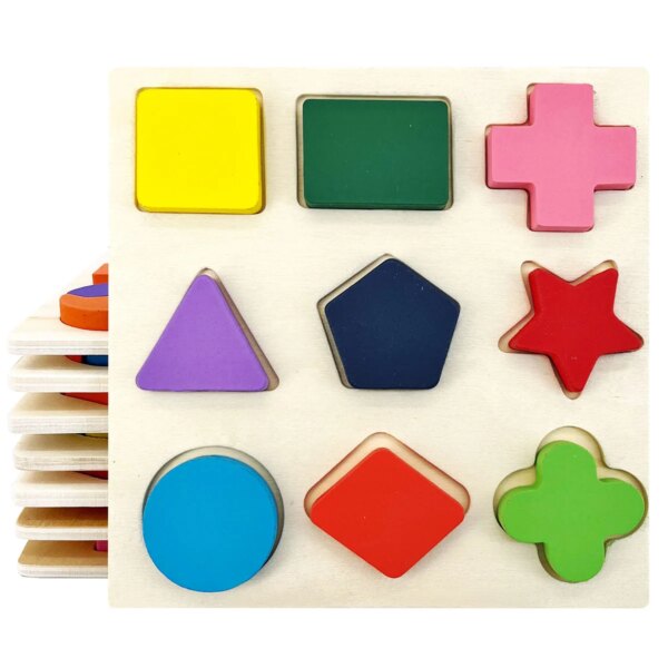 1pc 14.6cm/5.75in Wooden 3D Puzzles Jigsaw Montessori Games Kids Geometric Shapes Color Learning Educational Toys for Children