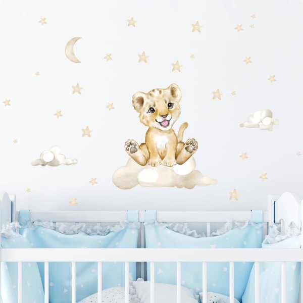 1pc Cartoon Cute Moon Star Lion Wall Sticker for Children Room Kids Baby Room Bedroom Living Room Nursery Decoration Wall Decals