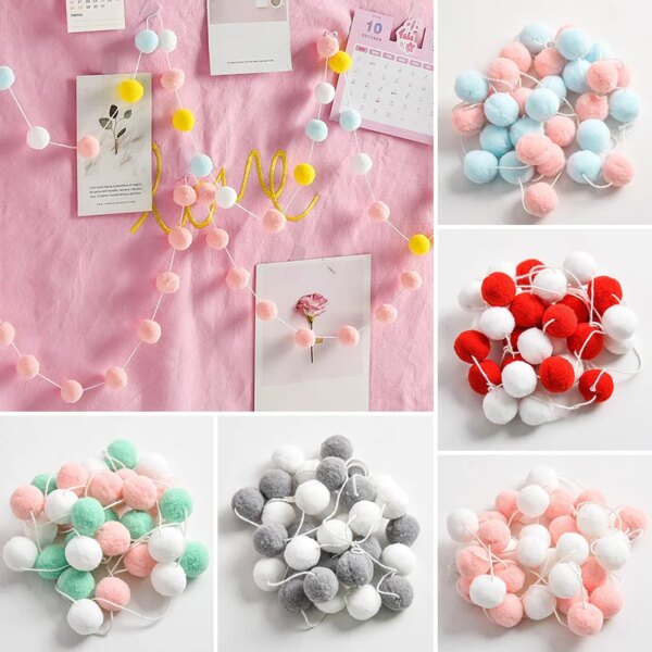 2.3m Hanging Ball Balls String Decoration Wool Felt Pompom Ball Kids Baby Girl Room Wall Decor Ornament Fur Ball Garland Party