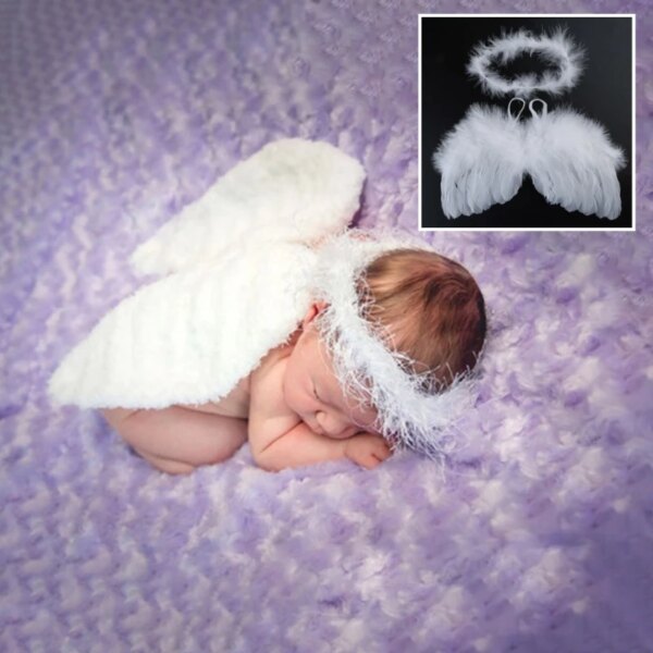 2 Pcs/Set Newborn Photography Props Angel Feather Wing Hair Band Headdress Outfits Decor Baby White Angel Wing Headband