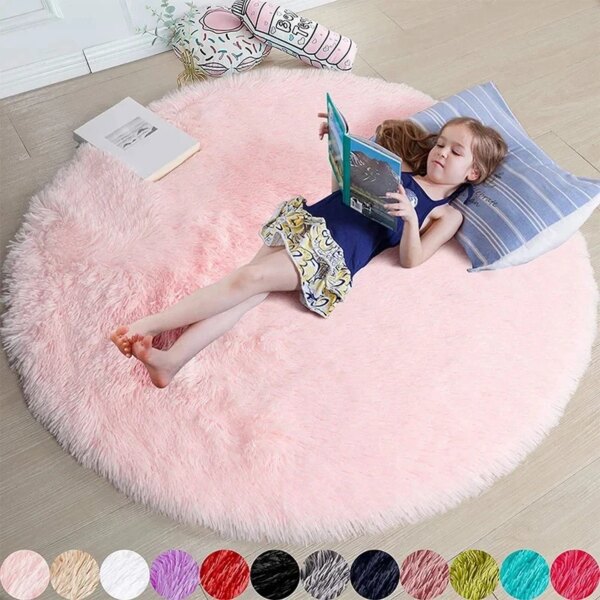 2024 Fluffy Round Rugs Bedroom Soft Shaggy White Carpet In The Living Room Bedside Rugs Pink Home Decor Hairy Baby Play Mat