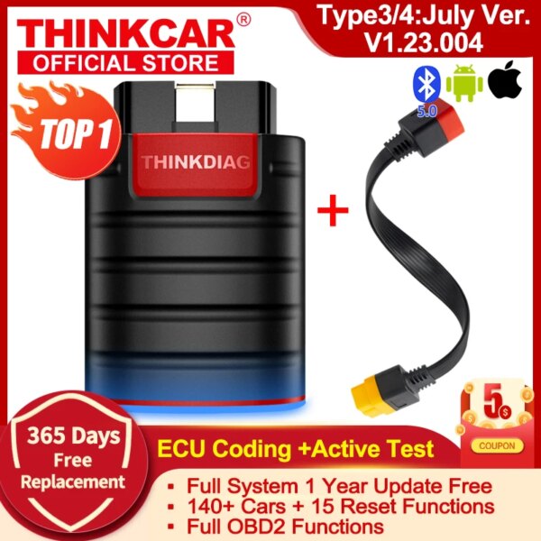 2024 THINKCAR Thinkdiag Hot Version Full System All Car 16 Reset Service OBD2 Diagnostic Tool ECU Coding Active Test 1 Year Free