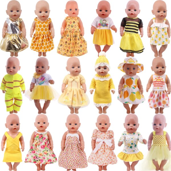 25 Styles Yellow Skirt Doll Clothes For 43 Cm Baby New Born & 18 inch American Doll Girl's Dress,Our Generation Accessories Toys