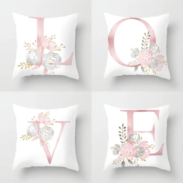 26 Letters Pink Pillow Case Letter Throw Pillow Cover 45*45cm Alphabet Letter Decorative Pillowcases Pink Pillowcase almohada