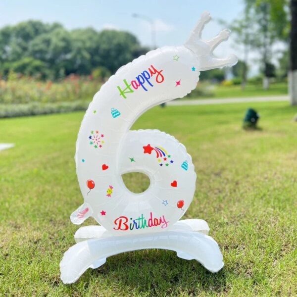 32Inch White Stand Number Balloon Mini Crown 0 1 2 3 4 5 6 7 8 9th Birthday Party Decoration Baby Shower Kids Helium Globos Toys