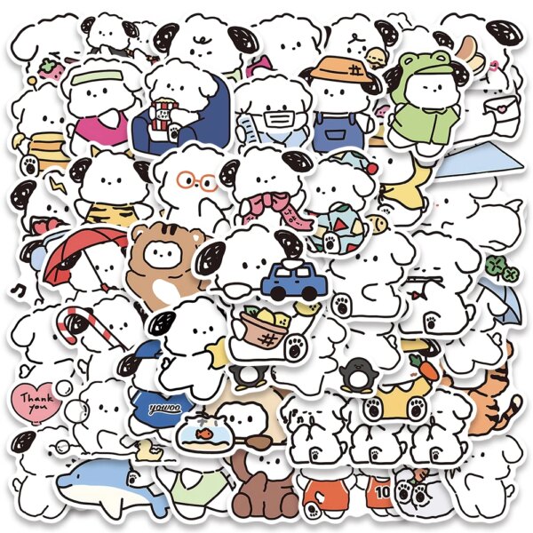 50PCS Kawaii yowoyowoo Puppy Dog Cute Cartoon Stickers Decals Phone Laptop Guitar Car Bottle Luggage Children Gift Sticker