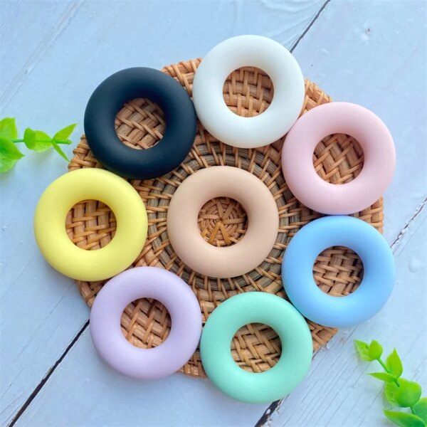 5Pcs BPA Free Perle Silicone Teether Baby Teething Ring 42mm Food Grade Teething Necklace Baby Chewable Toy