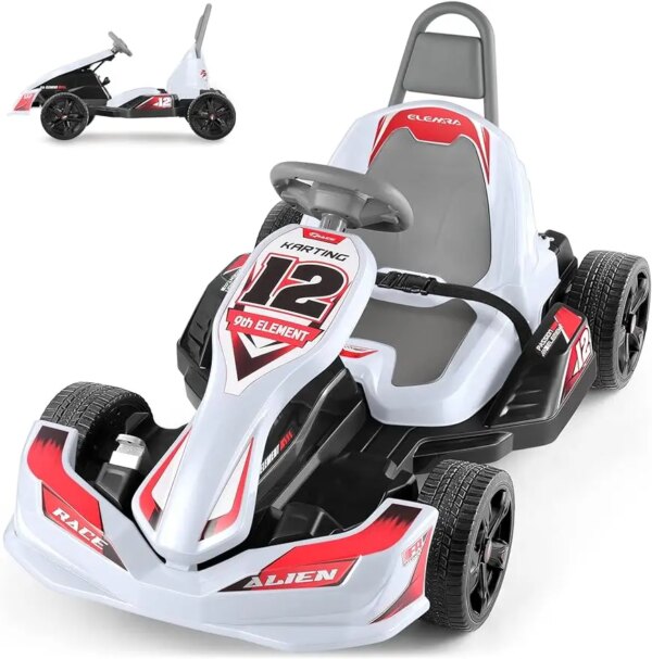 ELEMARA Electric Go Kart for Kids, 12V 2WD Battery Powered Ride On Cars with Parent Remote Control for Boys Girls,