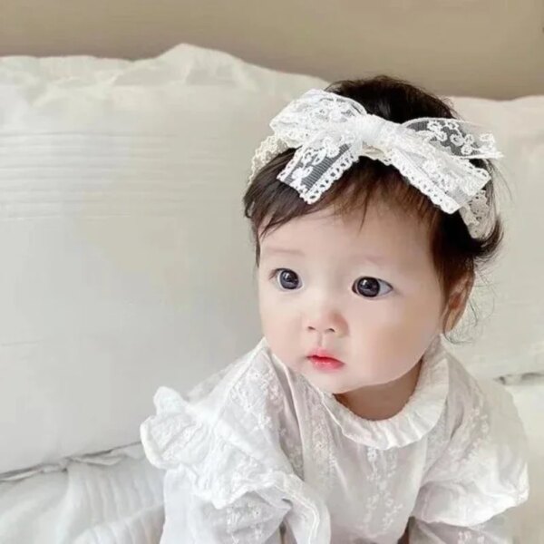 White Lace Bow Baby Headbands for Girl Cute Bowknot Hair Band Elastic Infant Turban Newborn Headwear Baby Hair Accessories