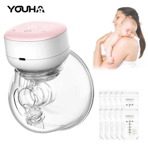 YOUHA Wearable Breast Pumps Low Noise Hands Free Electric Breast Pump Milk Puller Comfort Milk Collector for Breastfeeding